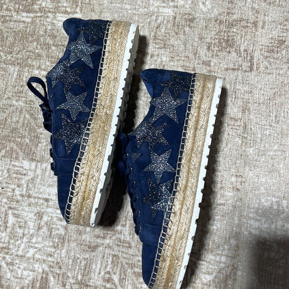 Marc Fisher Navy Suede Espadrille Sneakers with Silver Star Accents - Picture 6 of 14